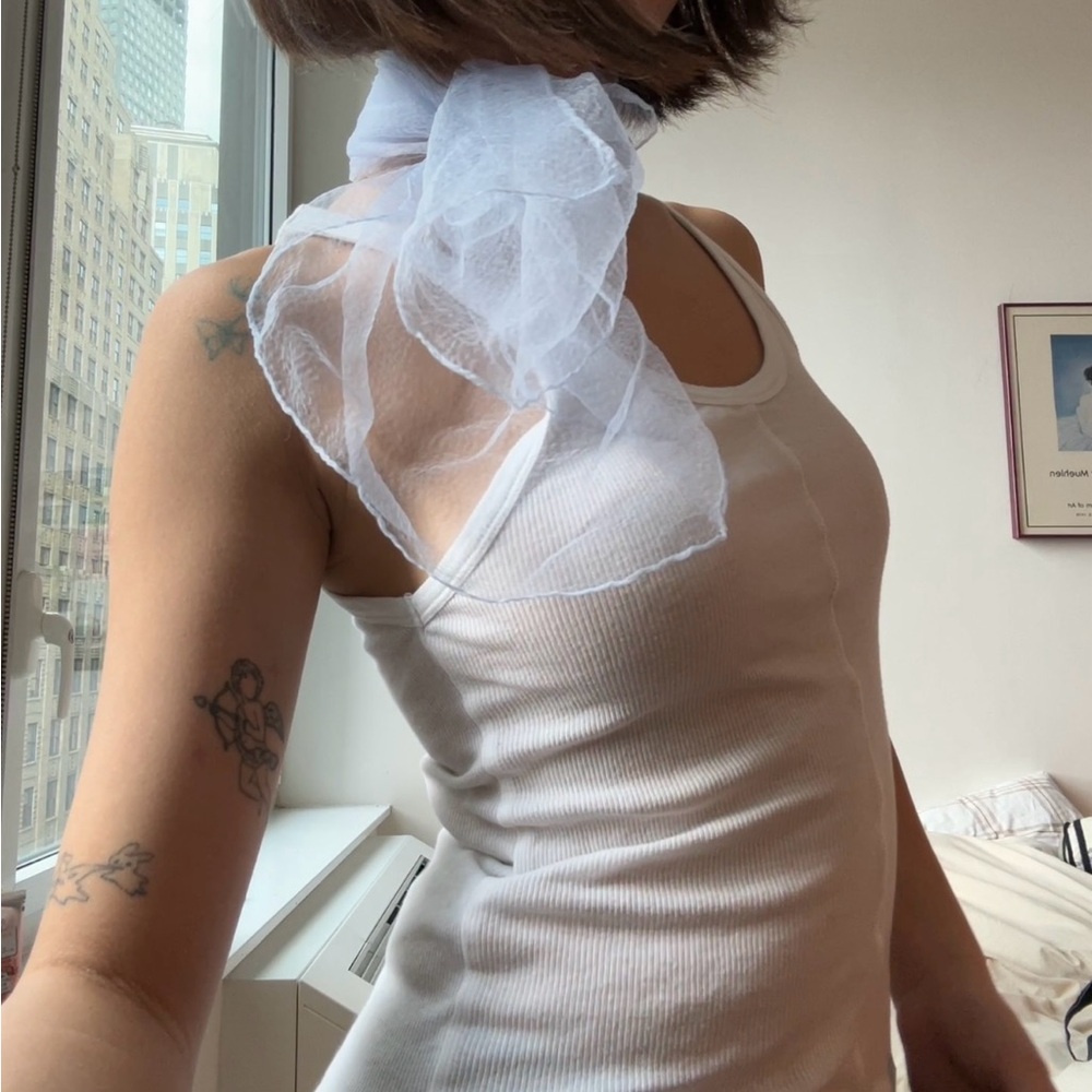 Sheer Organza Neck Scarf – Light Blue/Lavender